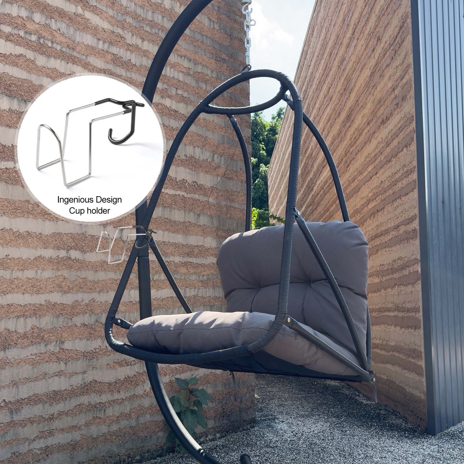 Wicker Rattan Swing Egg Chair with Stand Indoor Outdoor