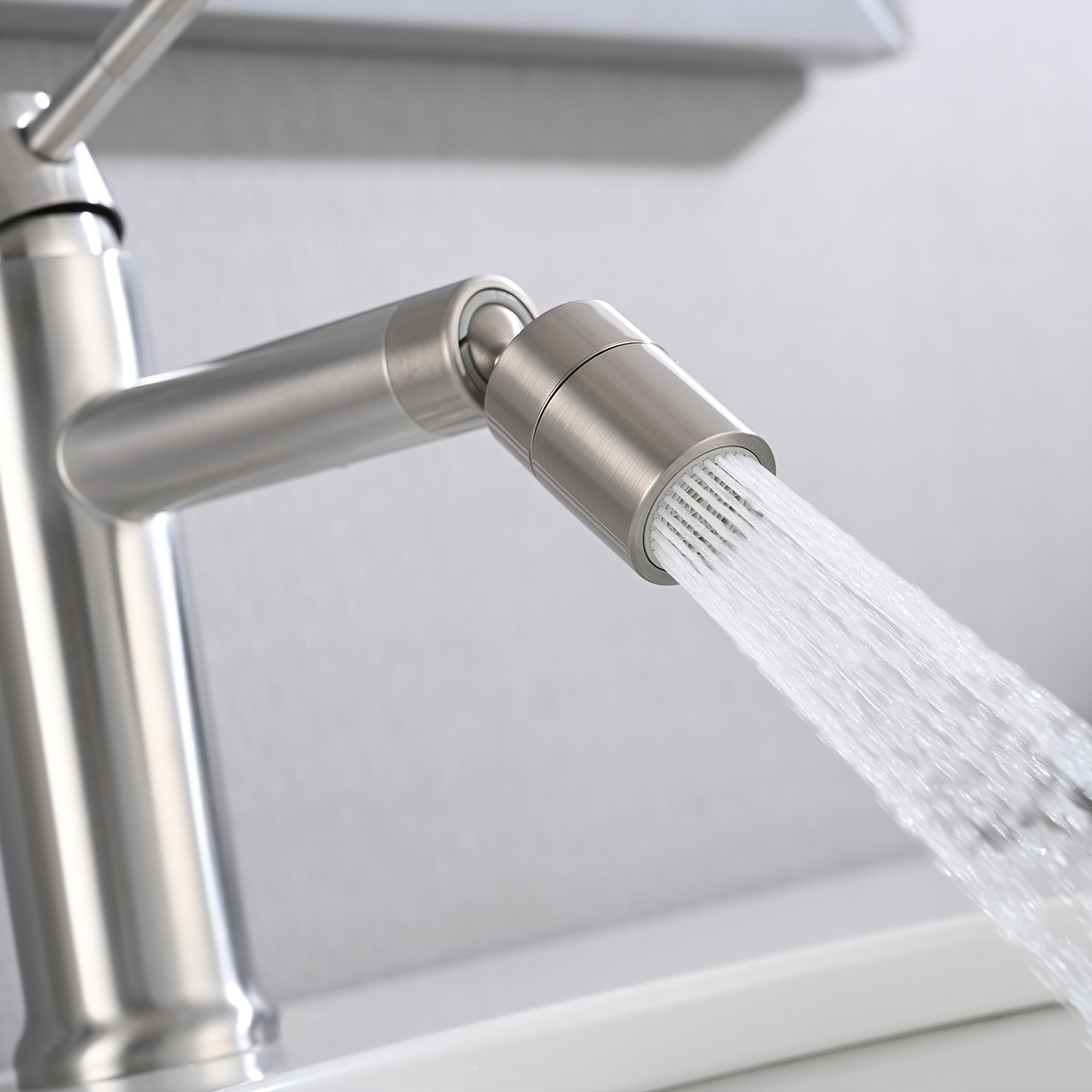 Brushed Nickel Bathroom Faucet 360° Rotating Aerator 2 Mode