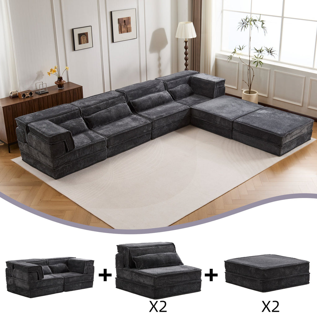 Sectional Sofa Bed Modular Circle Fleece Dark Gray 4 Seat 157 In Convertible