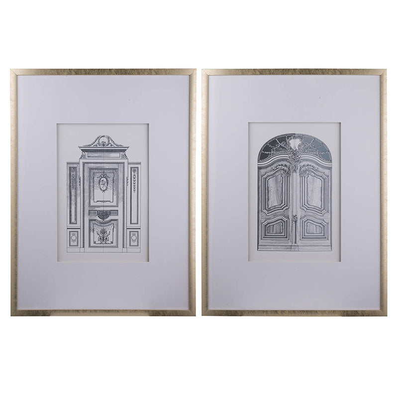 Fake Pencil Architectural Wall Art Decor 24" x 32" Set of 2