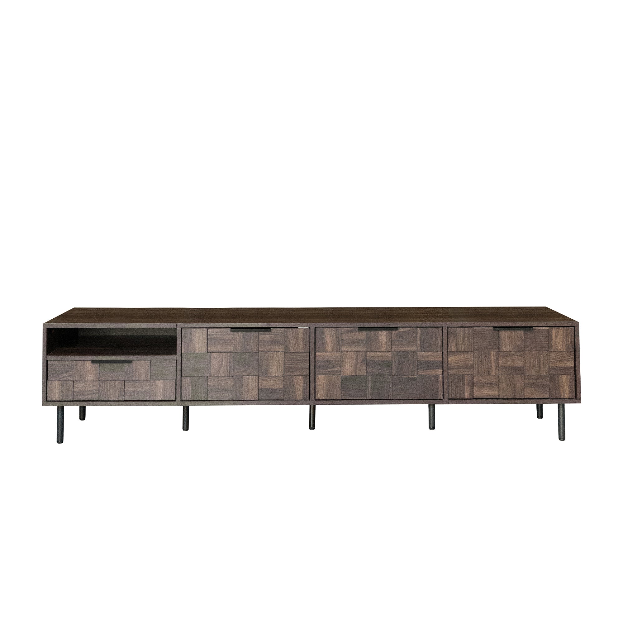 TV Stand Mid-Century Walnut MDF Soft-Close Doors Fits 85 In TV 78.7 In