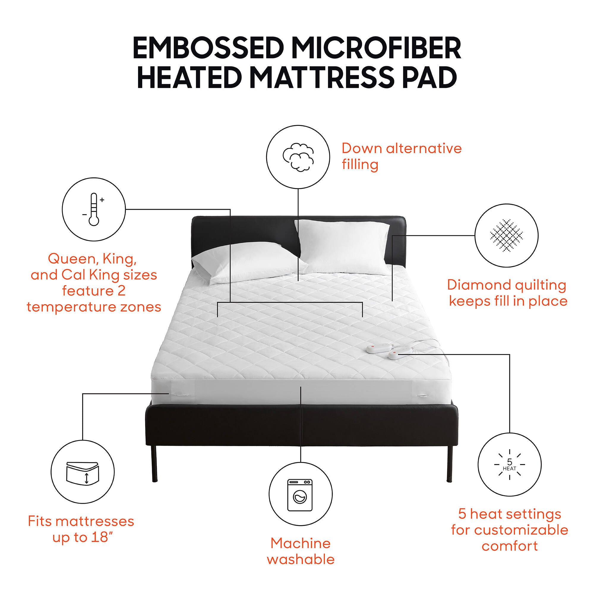 1 PCS Full Heated Mattress Pad White