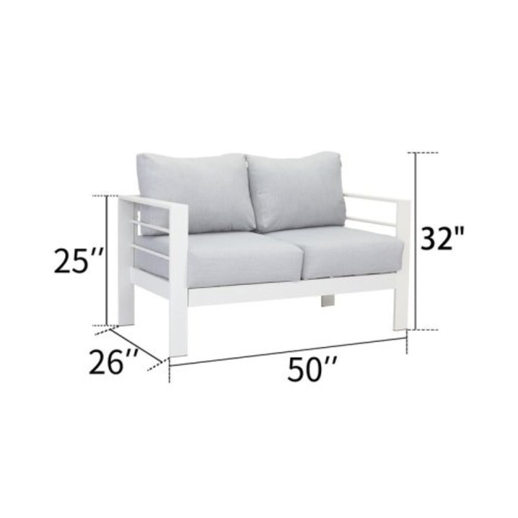Outdoor Patio Set 3-Piece Aluminum White Gray Cushions