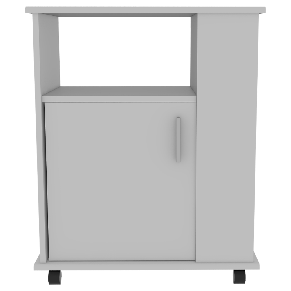 2 Piece White Onyx Kitchen Island Microwave Pantry Cabinet Set