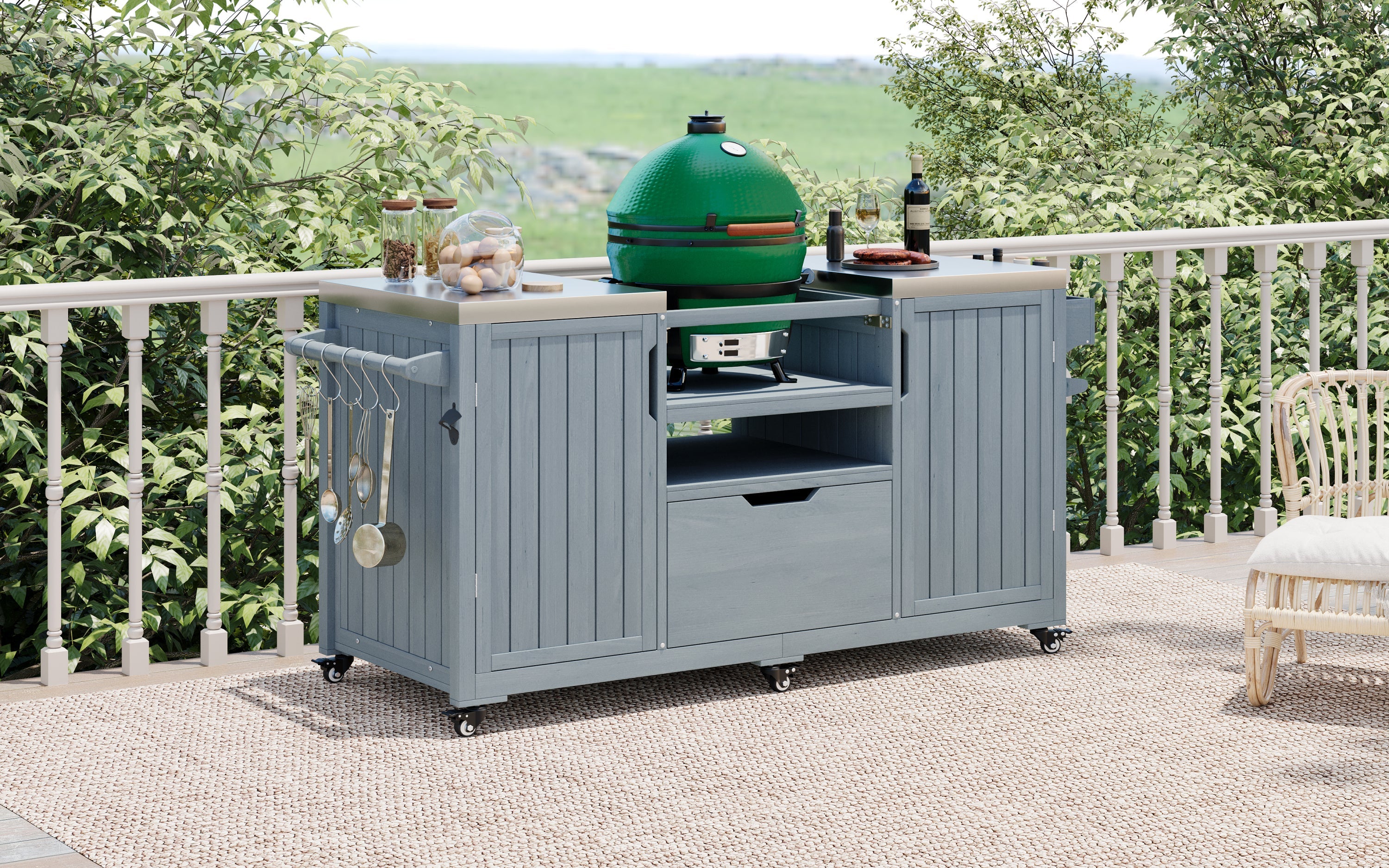 Outdoor Grill Island Cart 66.5" Stainless Steel Tabletop