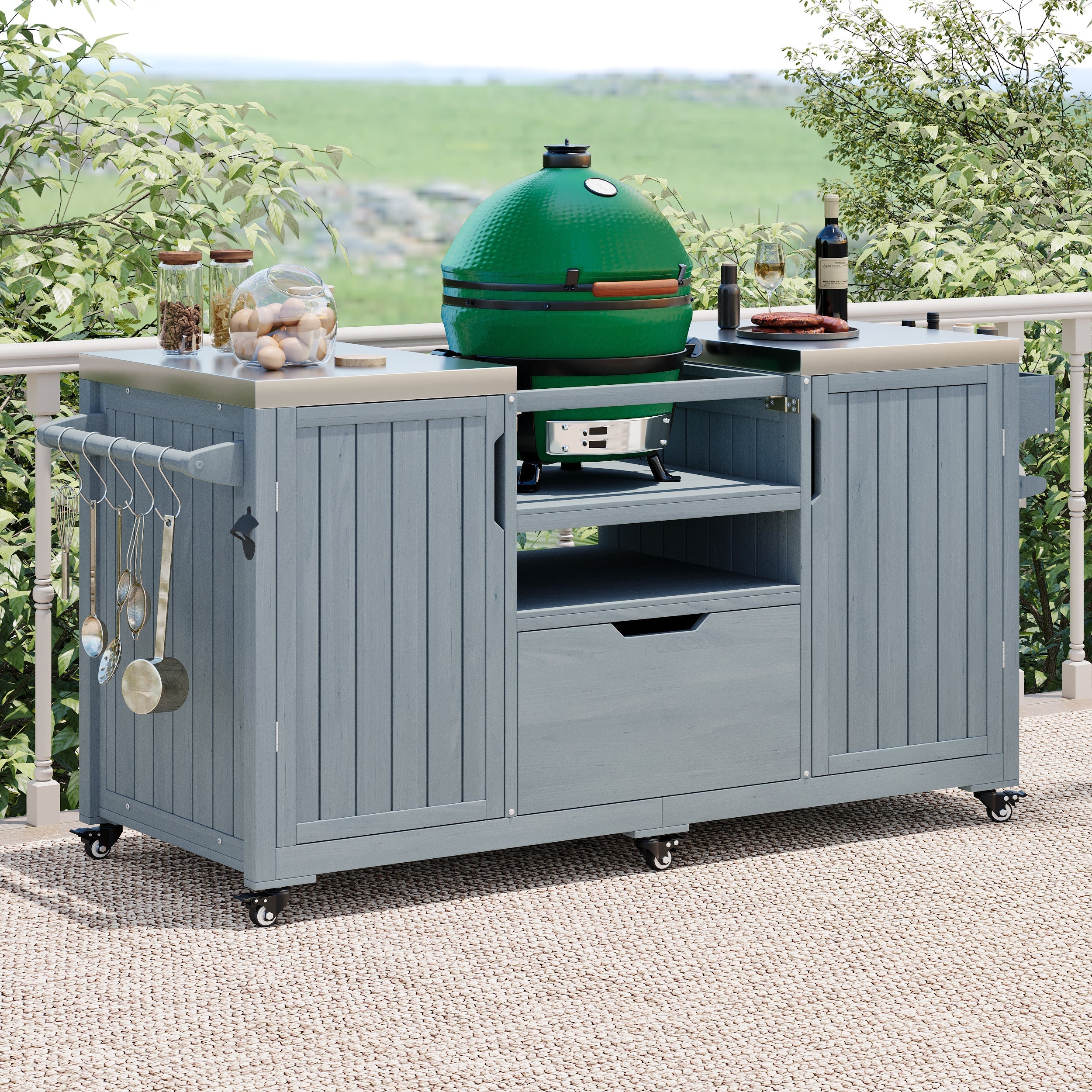 Outdoor Grill Island Cart 66.5" Stainless Steel Tabletop