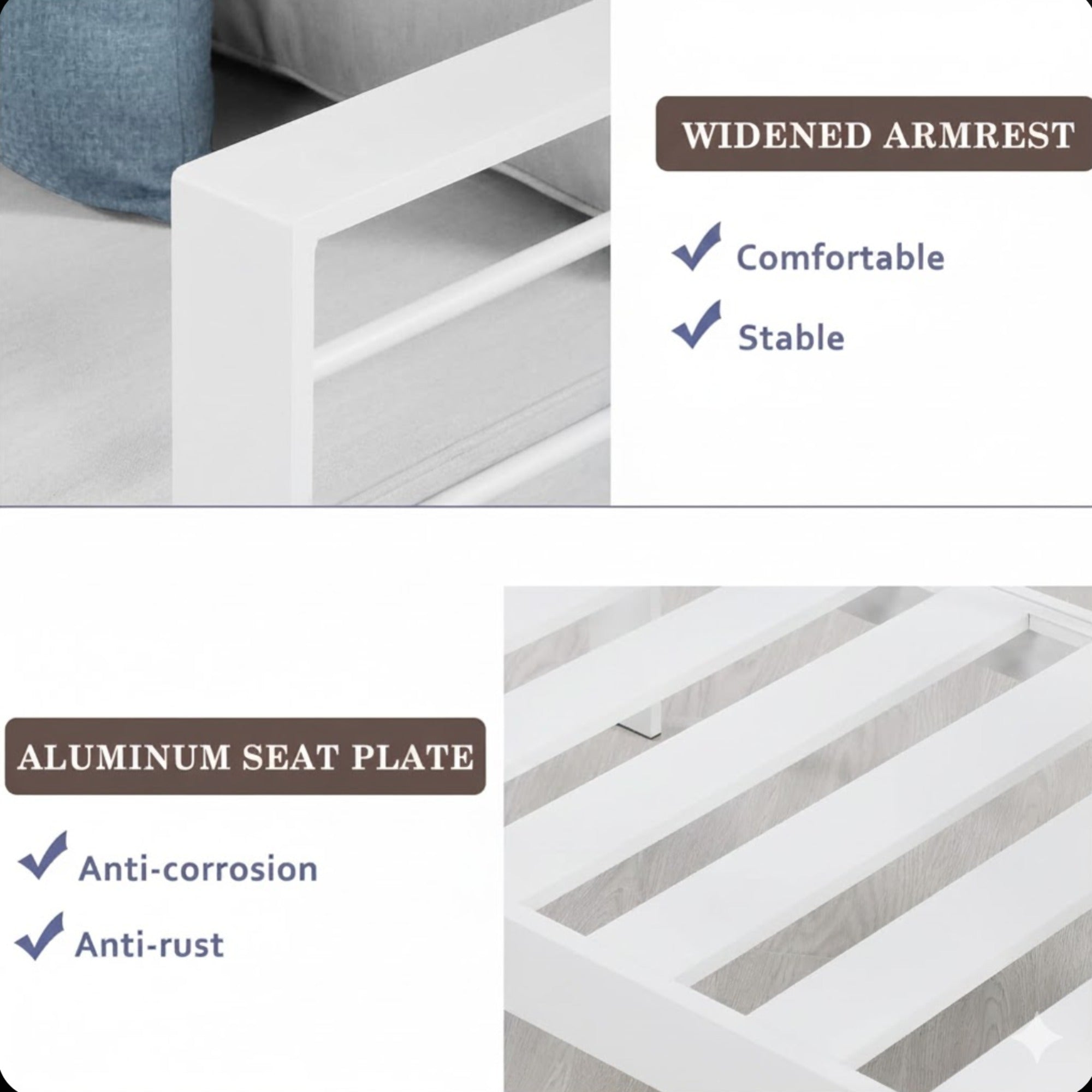 Outdoor Patio Set 3-Piece Aluminum White Gray Cushions