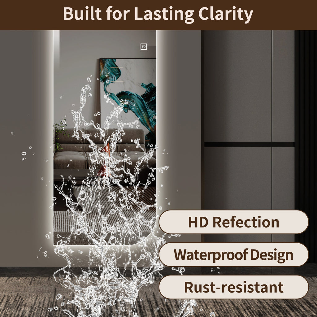 LED Full Length Wall Mirror 65" x 21" Dimmable Silver