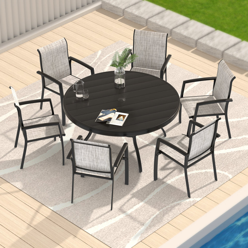 Set of 2 Metal Outdoor Dining Chairs, Black, All Weather