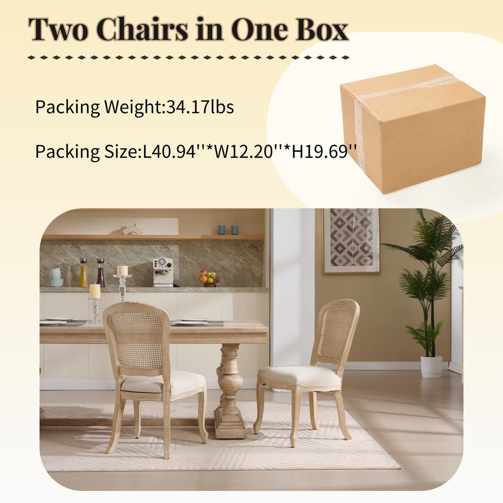French Country Upholstered Dining Chairs Set of 2, Beige