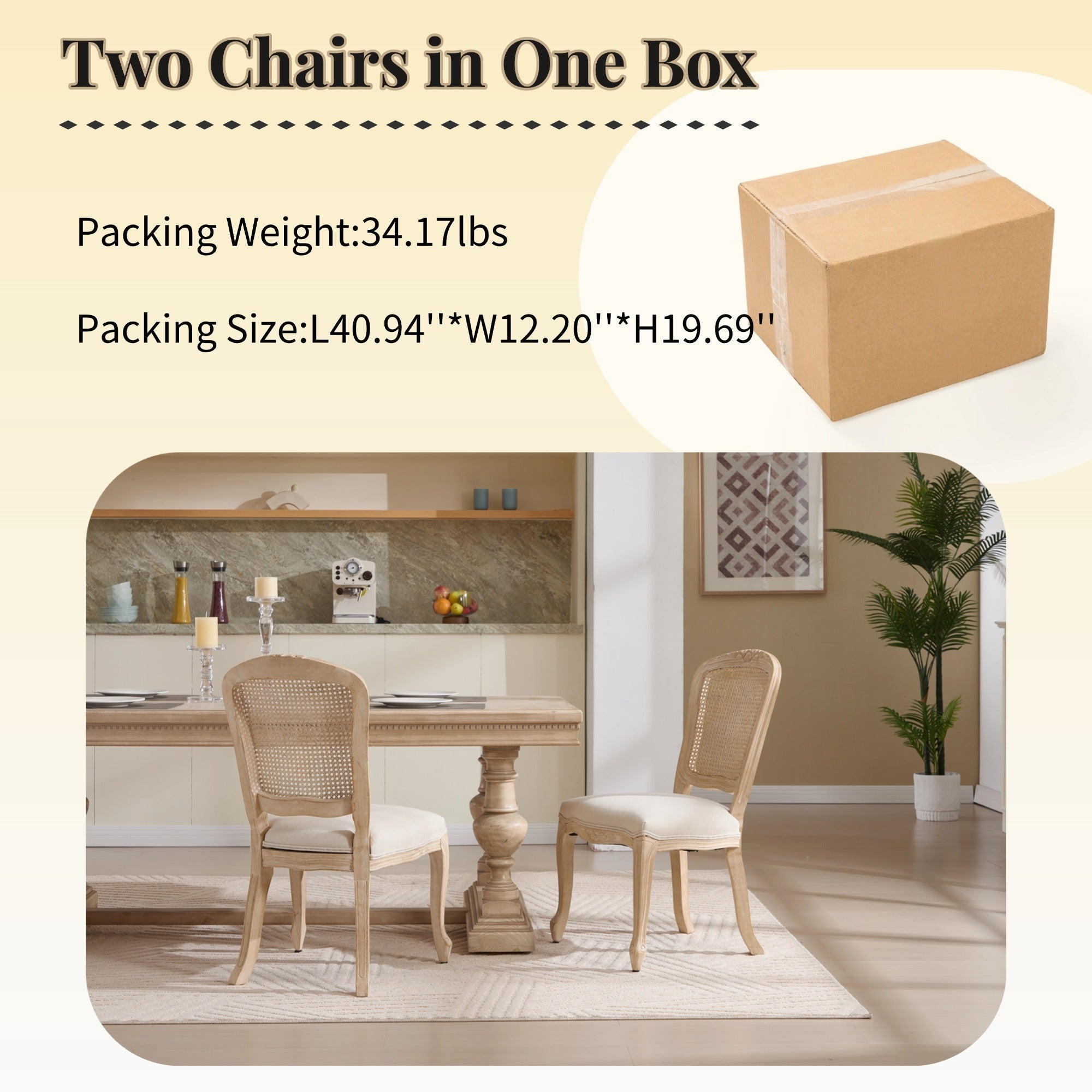 French Country Upholstered Dining Chairs Set of 2, Beige