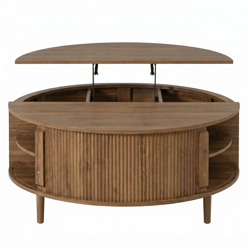 Round Lift-Top Coffee Table with Hidden Storage Sliding Door