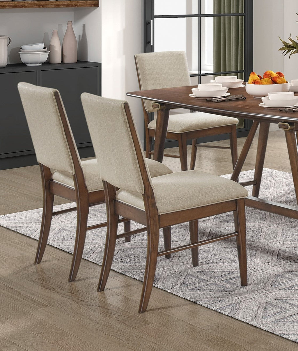 5pc Dining Set Table 4 Fabric Chairs Brown Wood Kitchen Furniture
