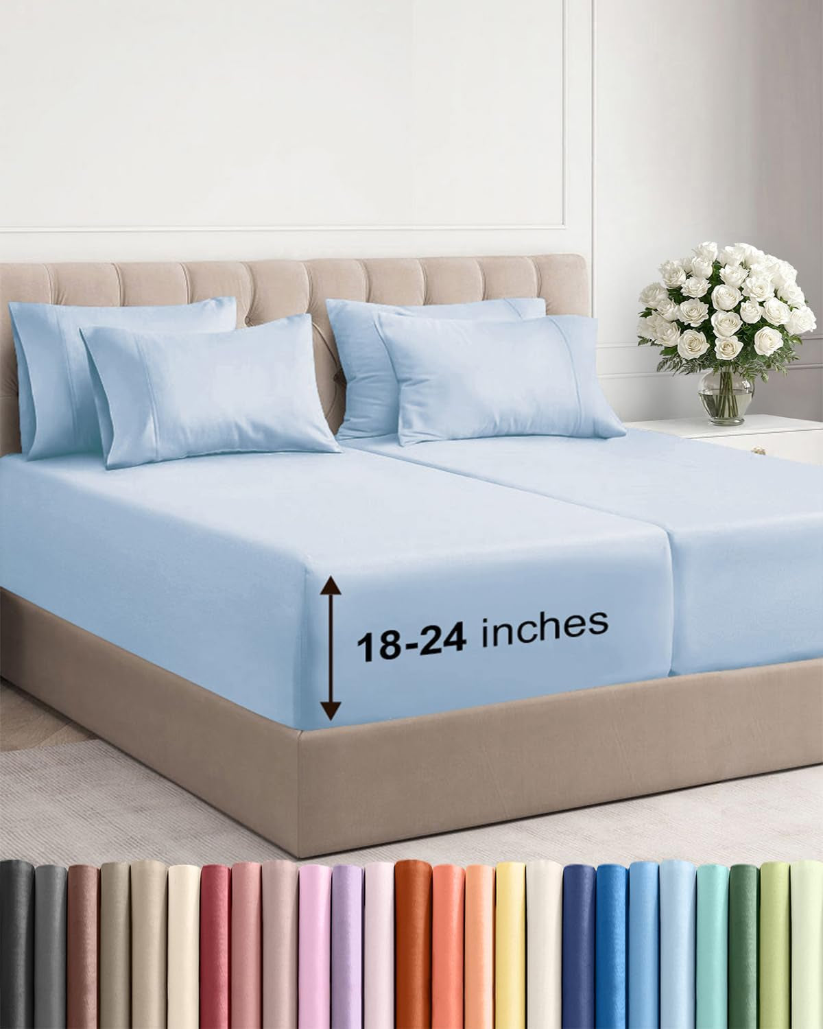 Extra Deep Pocket Sheet Set 4 Piece Breathable Soft Cooling Bedding Wrinkle Free