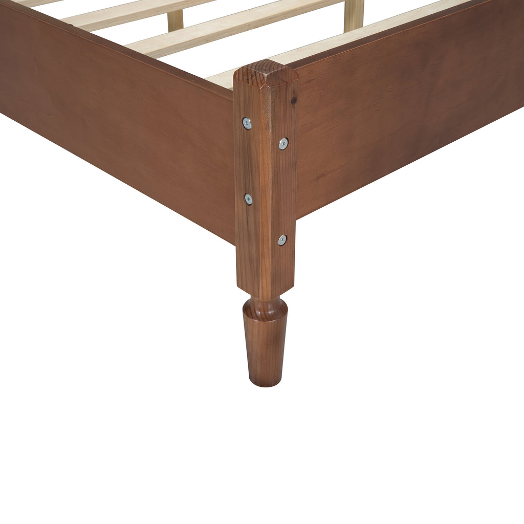 Full Size Wooden Platform Bed with Rattan Headboard