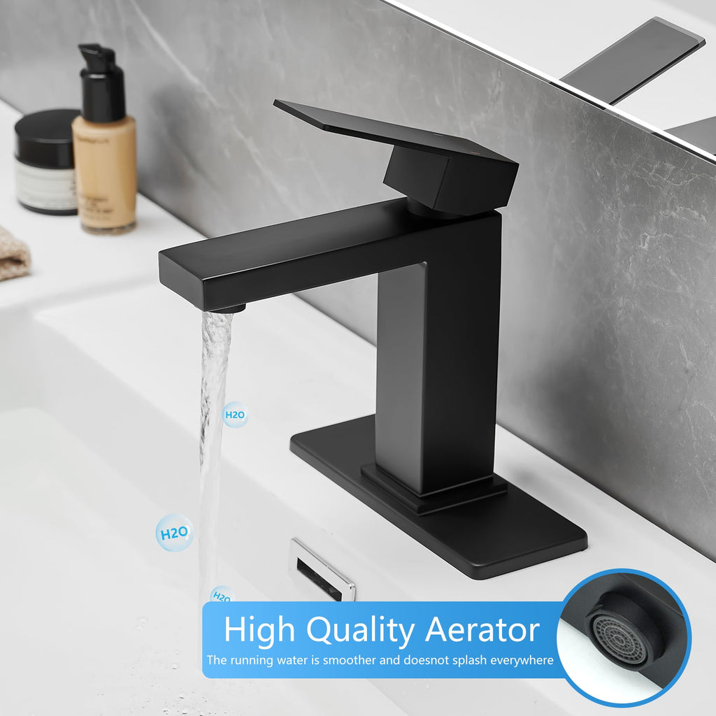 Black Waterfall Bathroom Sink Faucet 1 Hole with Pop Up Drain