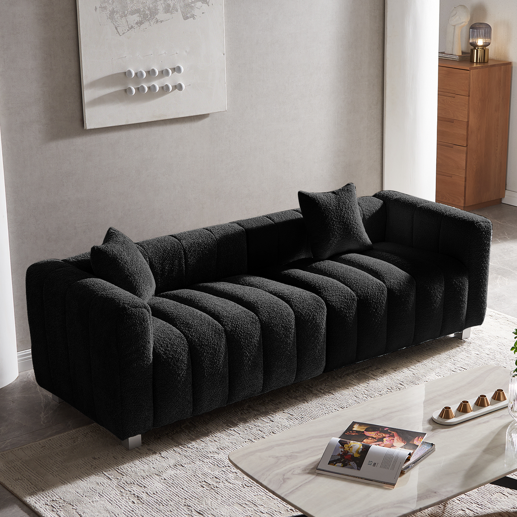 Sofa Modular Velvet Teddy Black 3 Seat Metal Legs 87 In 750 LB
