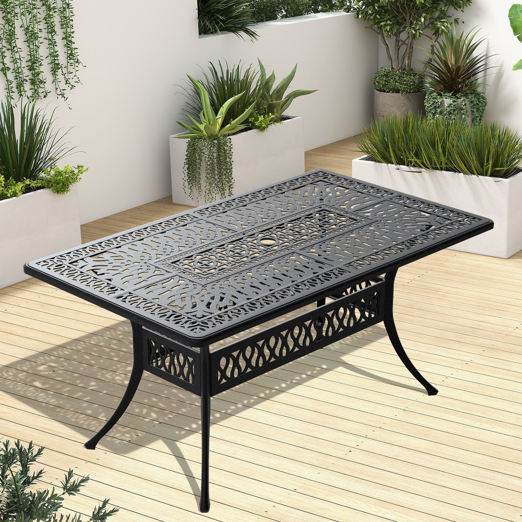 Cast Aluminum Patio Dining Table 58x35" Umbrella Hole