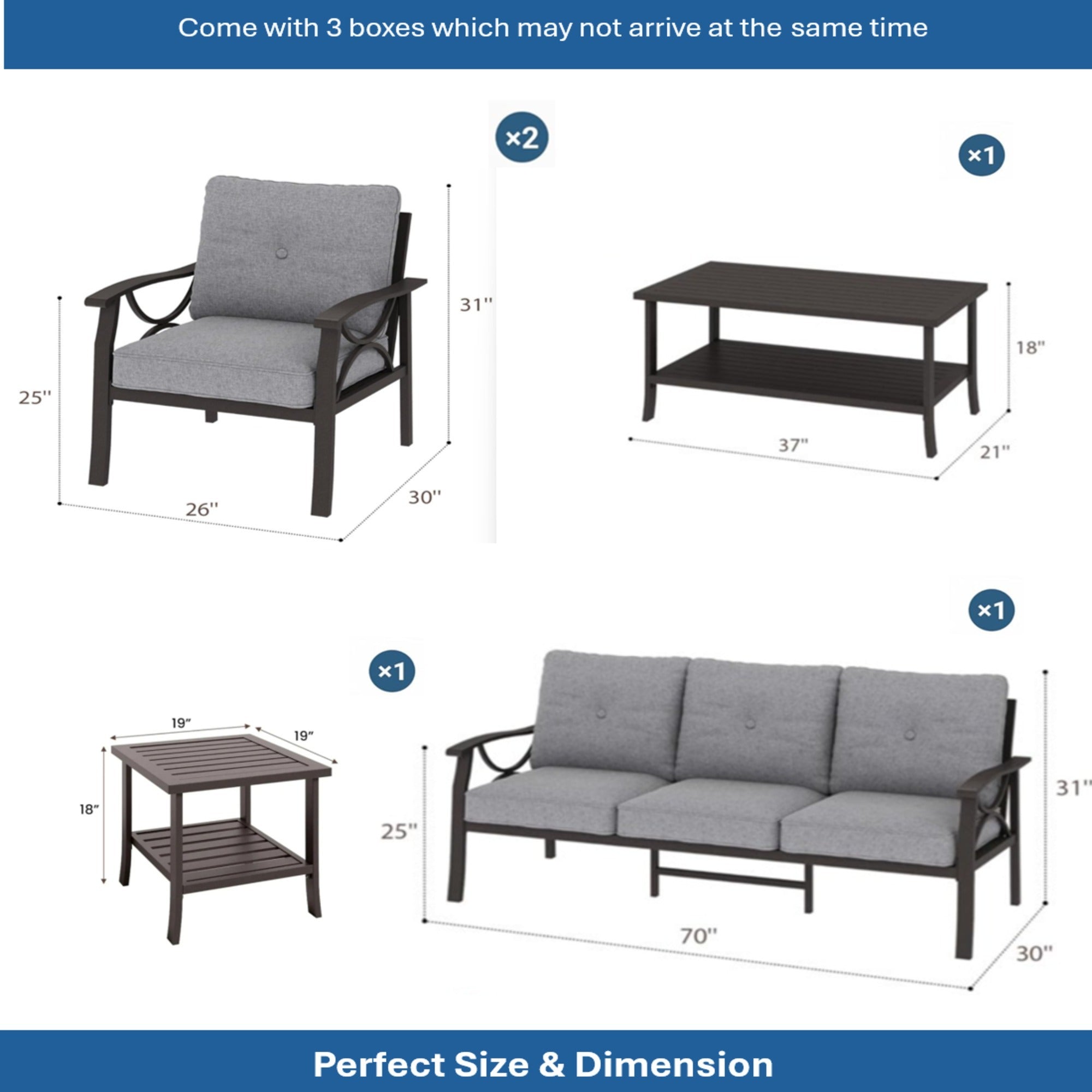 Outdoor Patio Set Steel 5 Piece Khaki Gray Cushions