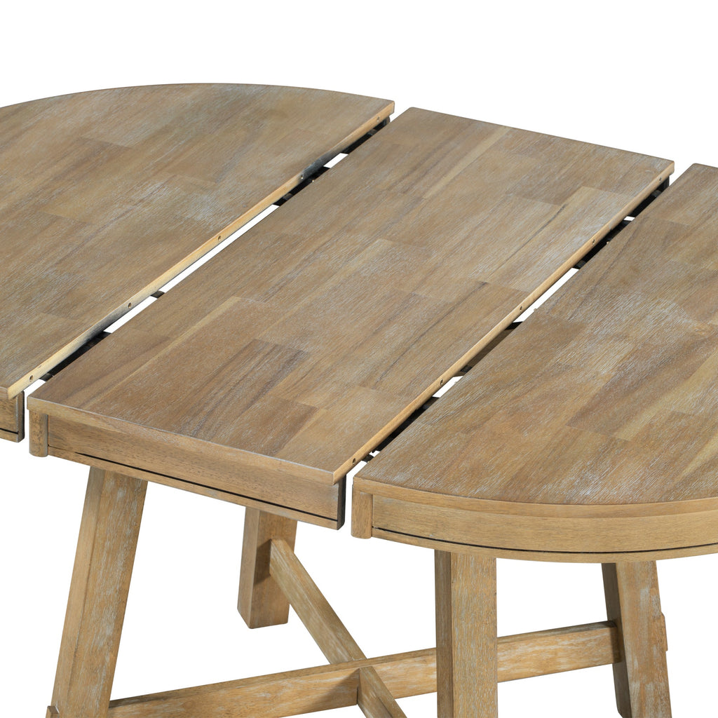 Gia Round Extendable Dining Table with Leaf, Natural Wood