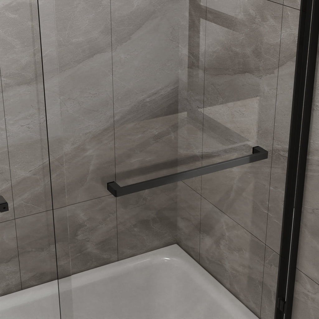 Double Sliding Bathtub Shower Door with SGCC Clear Tempered Glass, Matte Blac