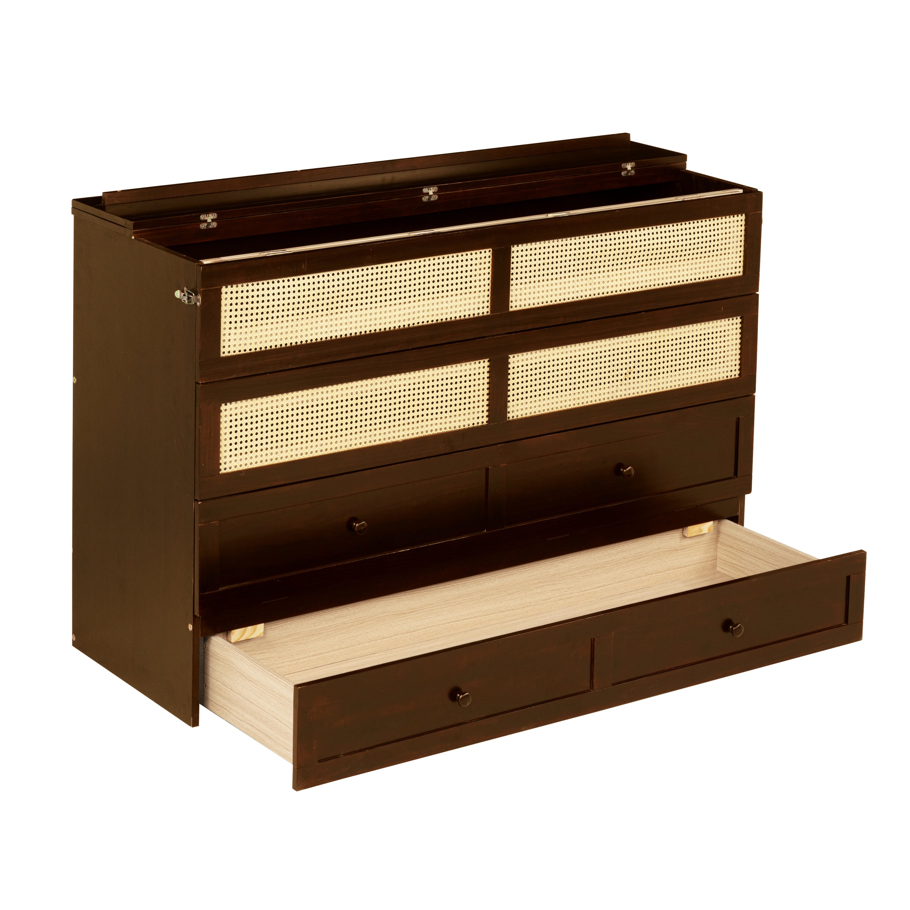 Queen Size Pine Wood Murphy Bed with Storage Drawer