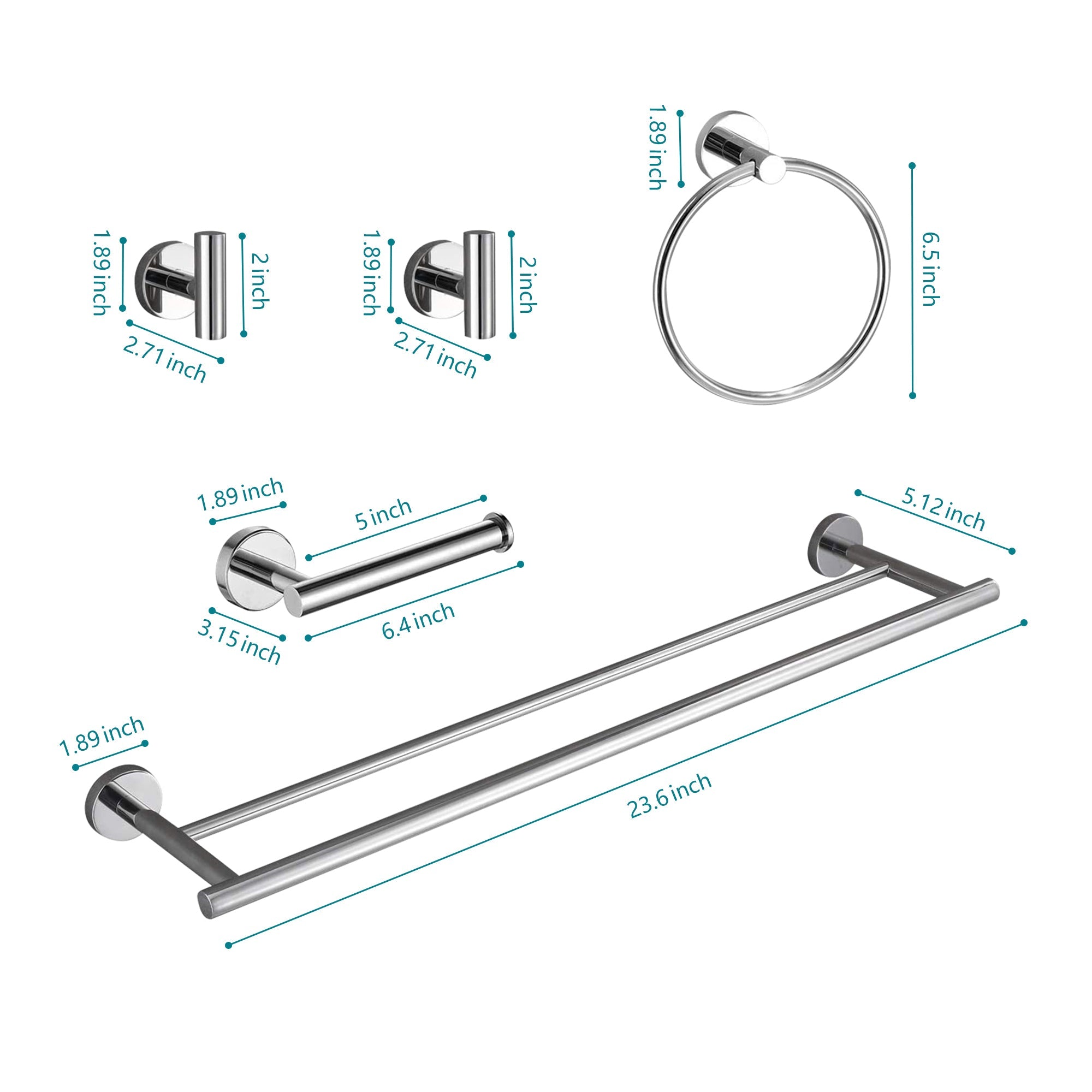 6 Piece Wall Mount Bathroom Towel Rack Set