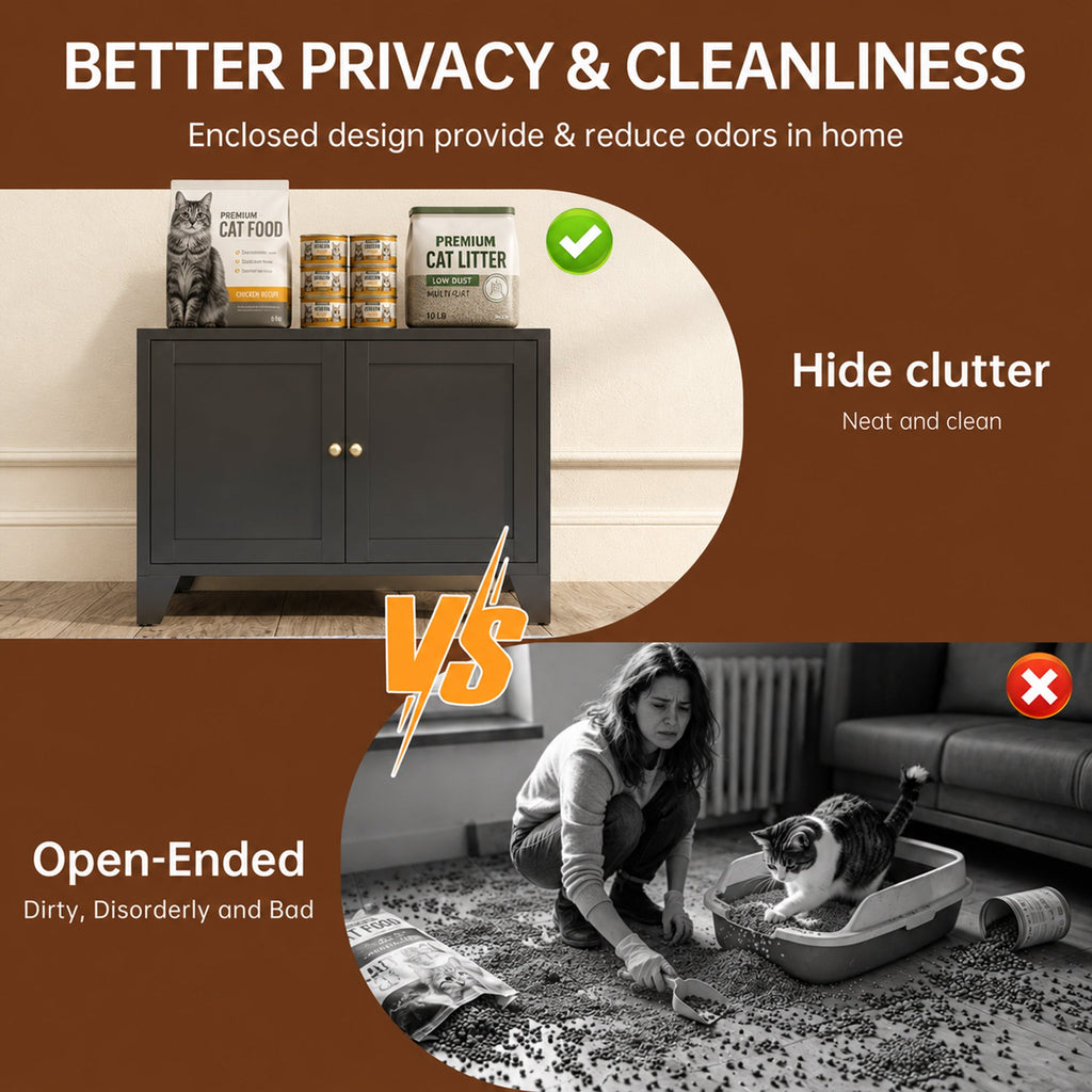 Modern Black Metal Cat Litter Box Enclosure Cabinet Furniture