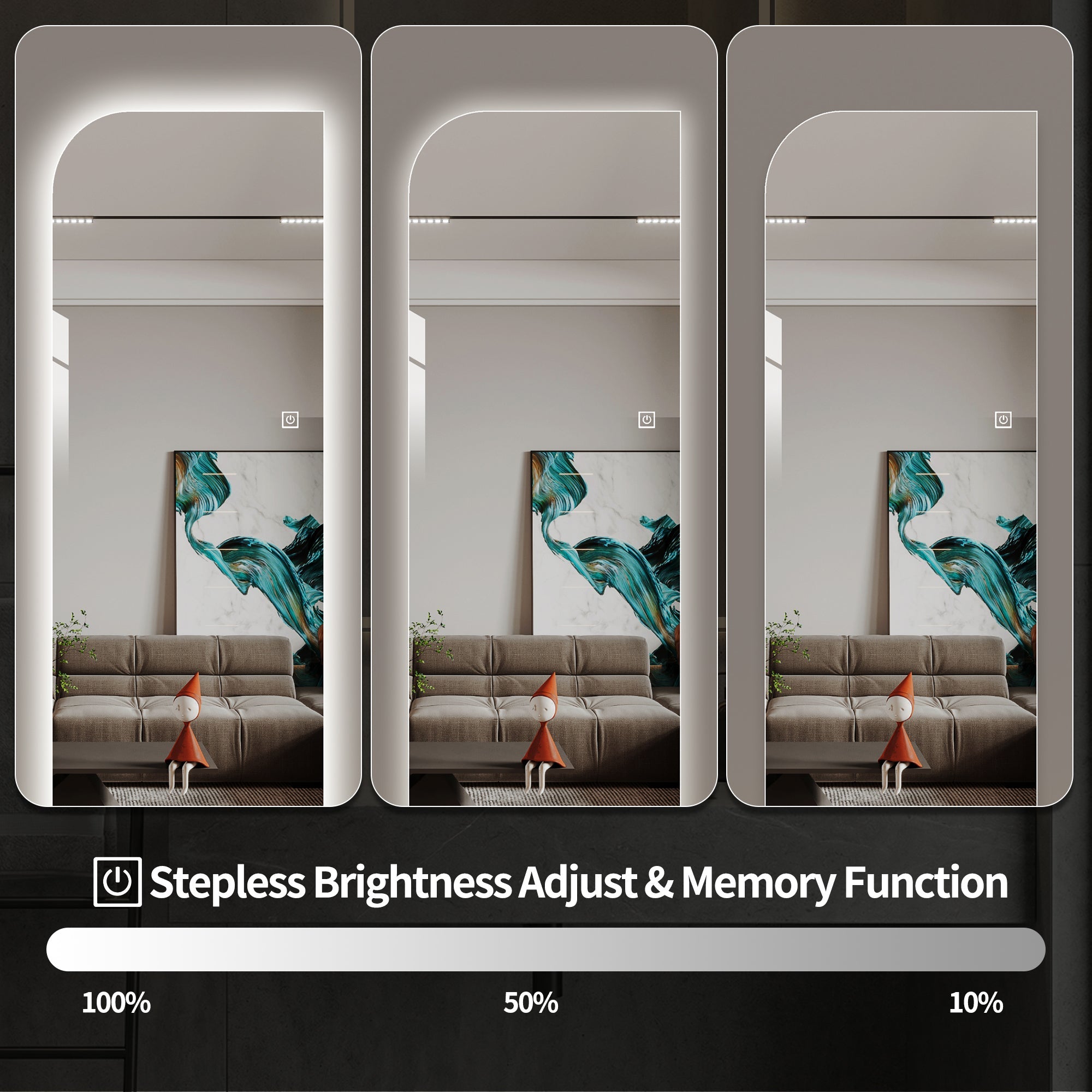LED Full Length Wall Mirror 65" x 21" Dimmable Silver