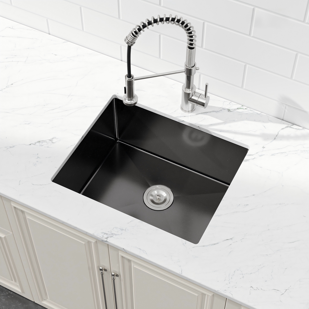 Stainless Steel Undermount Kitchen Sink 23"x19" Single Bowl Black