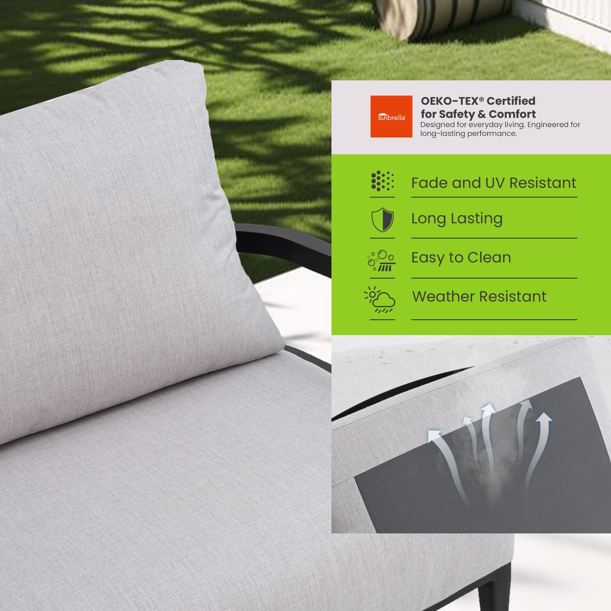3PC Outdoor Aluminum Patio Set with Sunbrella Cushions