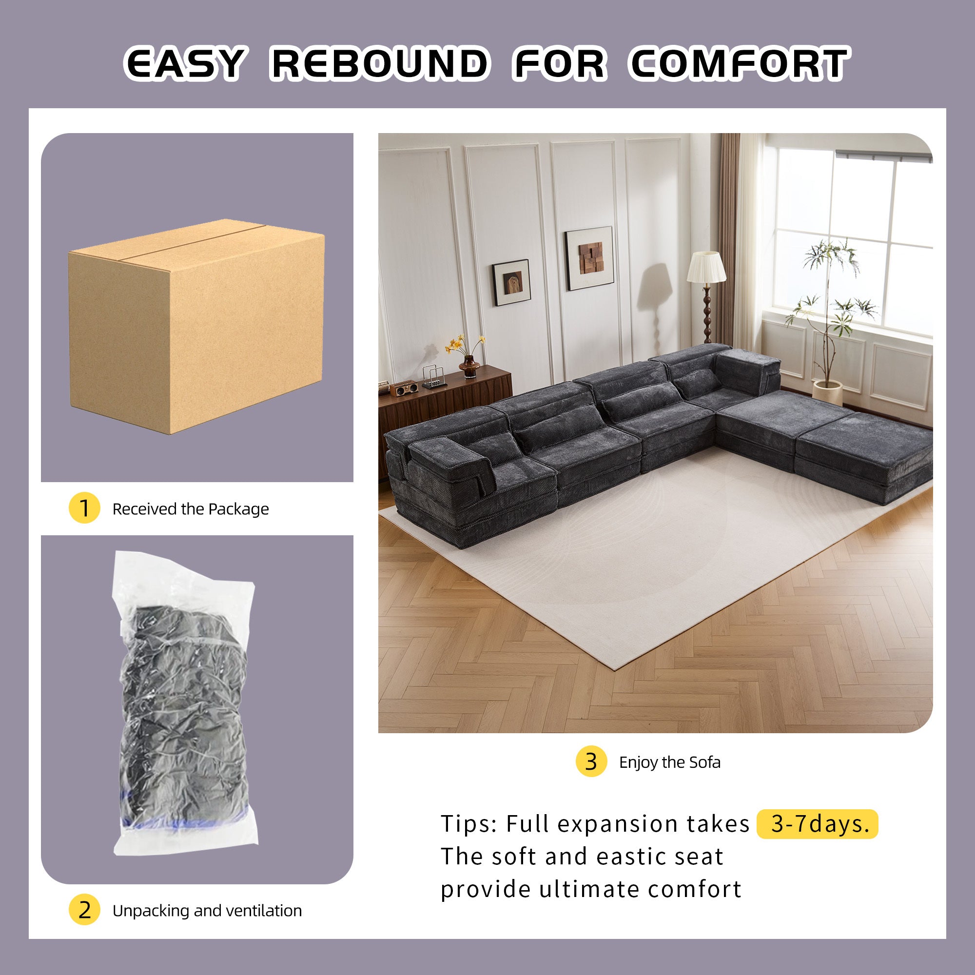 Sectional Sofa Bed Modular Circle Fleece Dark Gray 4 Seat 157 In Convertible