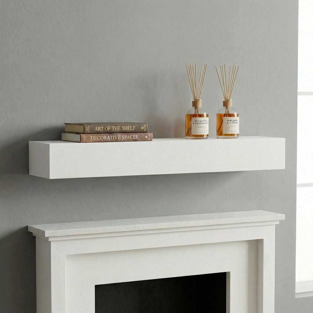 60" Paulownia Fireplace Mantel Floating Shelf White Wood
