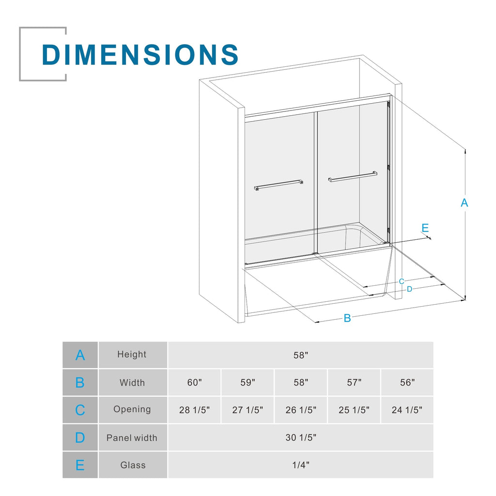 Double Sliding Bathtub Shower Door with SGCC Clear Tempered Glass, Matte Blac
