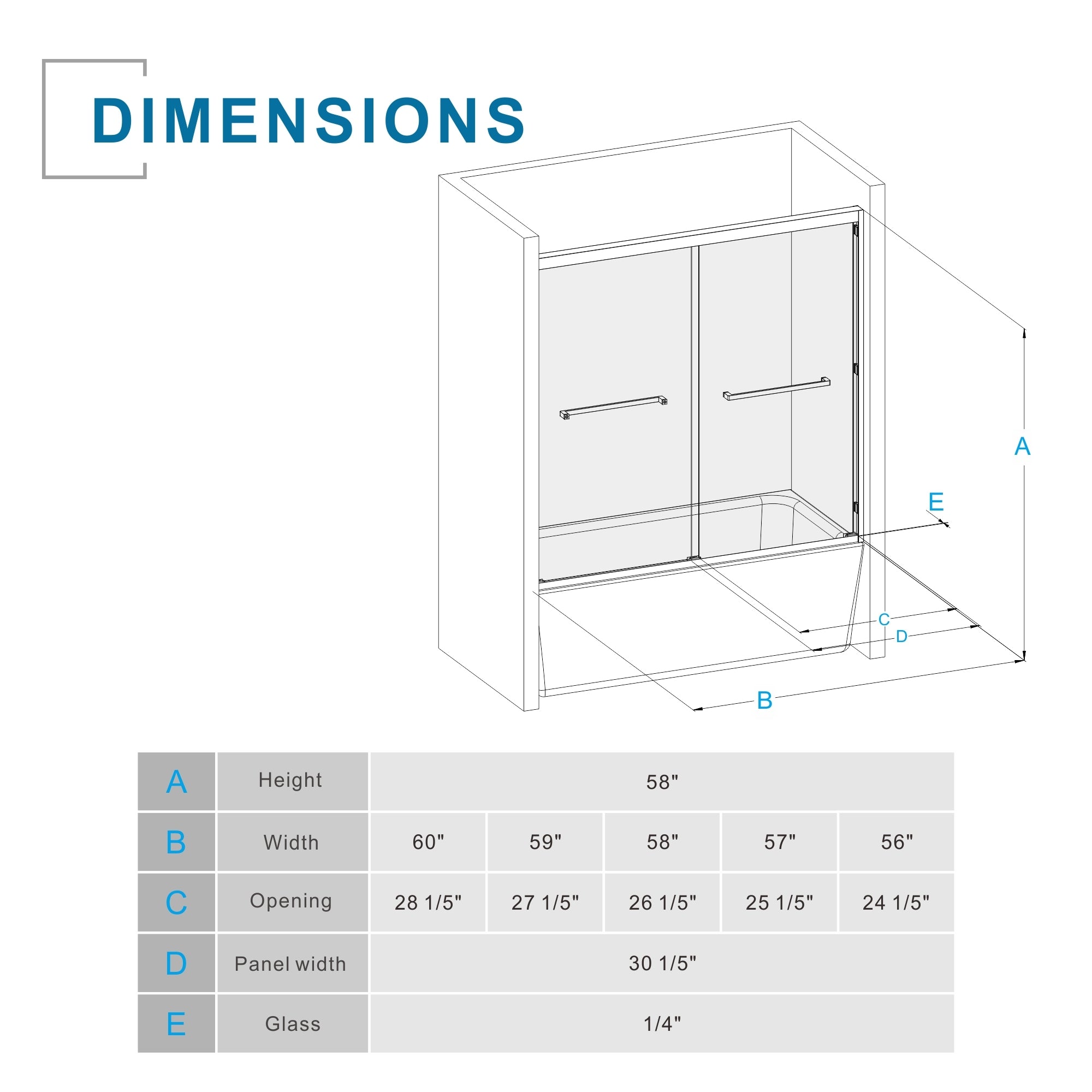 Double Sliding Bathtub Shower Door with SGCC Clear Tempered Glass, Matte Blac