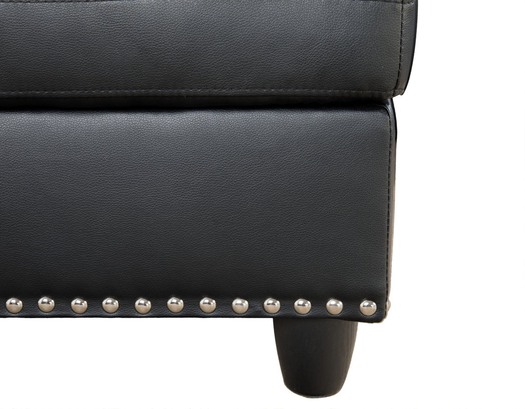 Black Faux Leather L-Shaped Sectional with Storage and Cup Holders