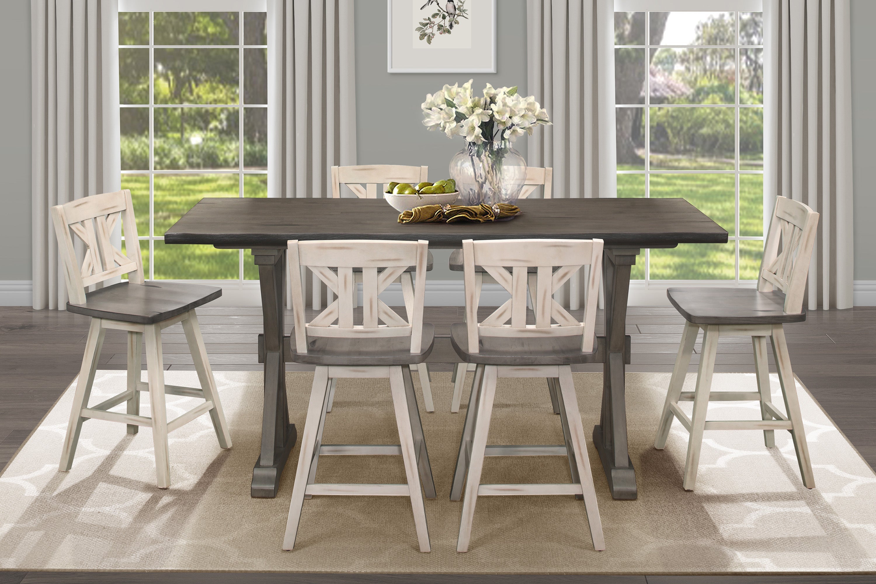 Distressed Gray Counter Height Dining Table Rubberwood