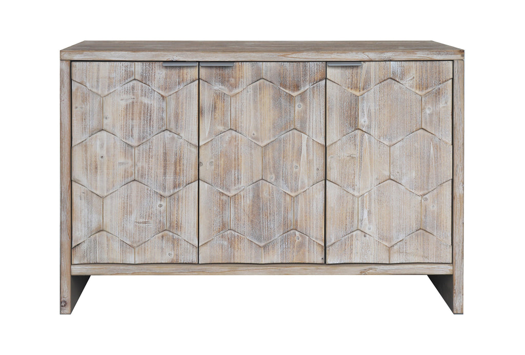 Farmhouse 3 Door Wooden Sideboard Cabinet Storage Natural Wood