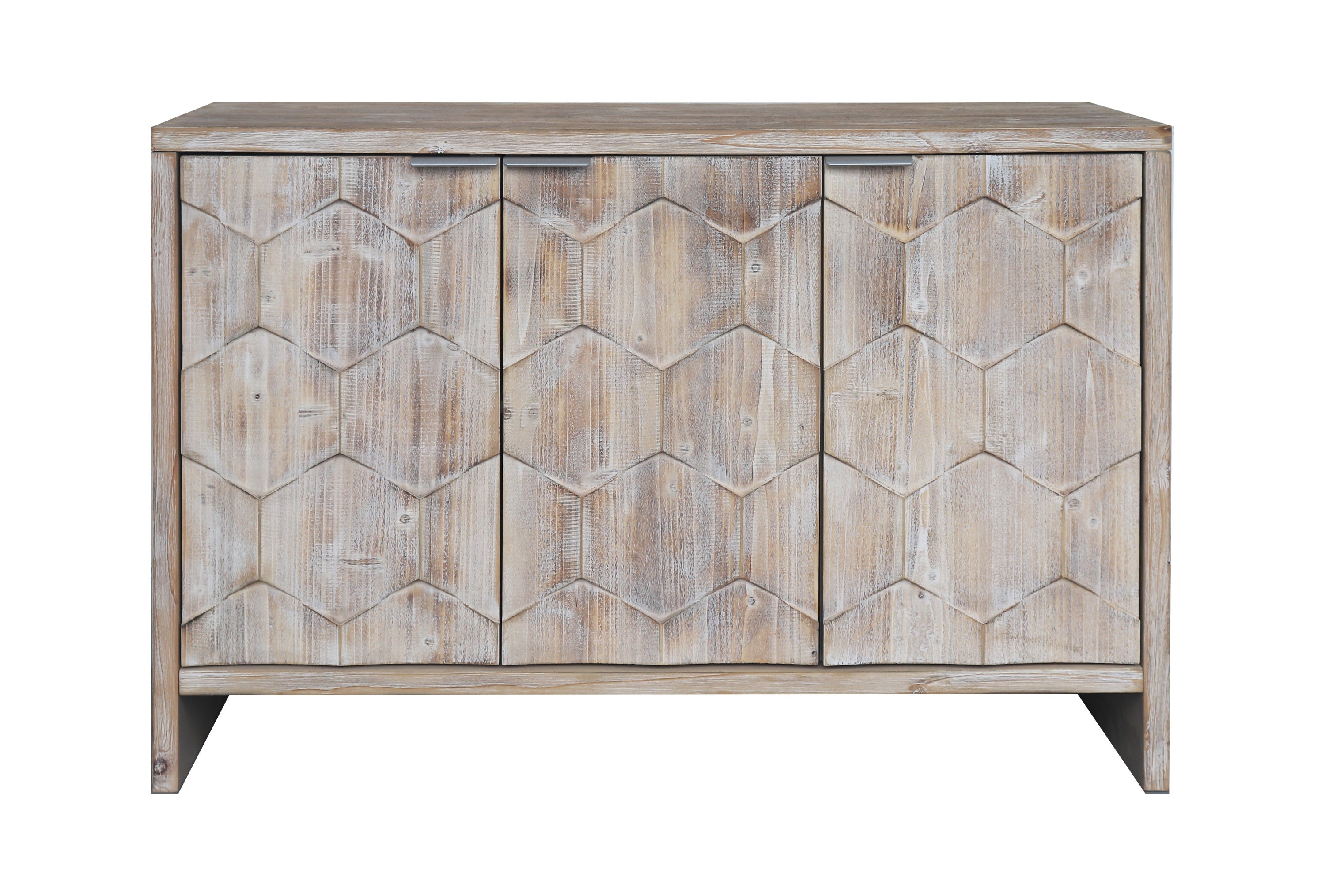 Farmhouse 3 Door Wooden Sideboard Cabinet Storage Natural Wood