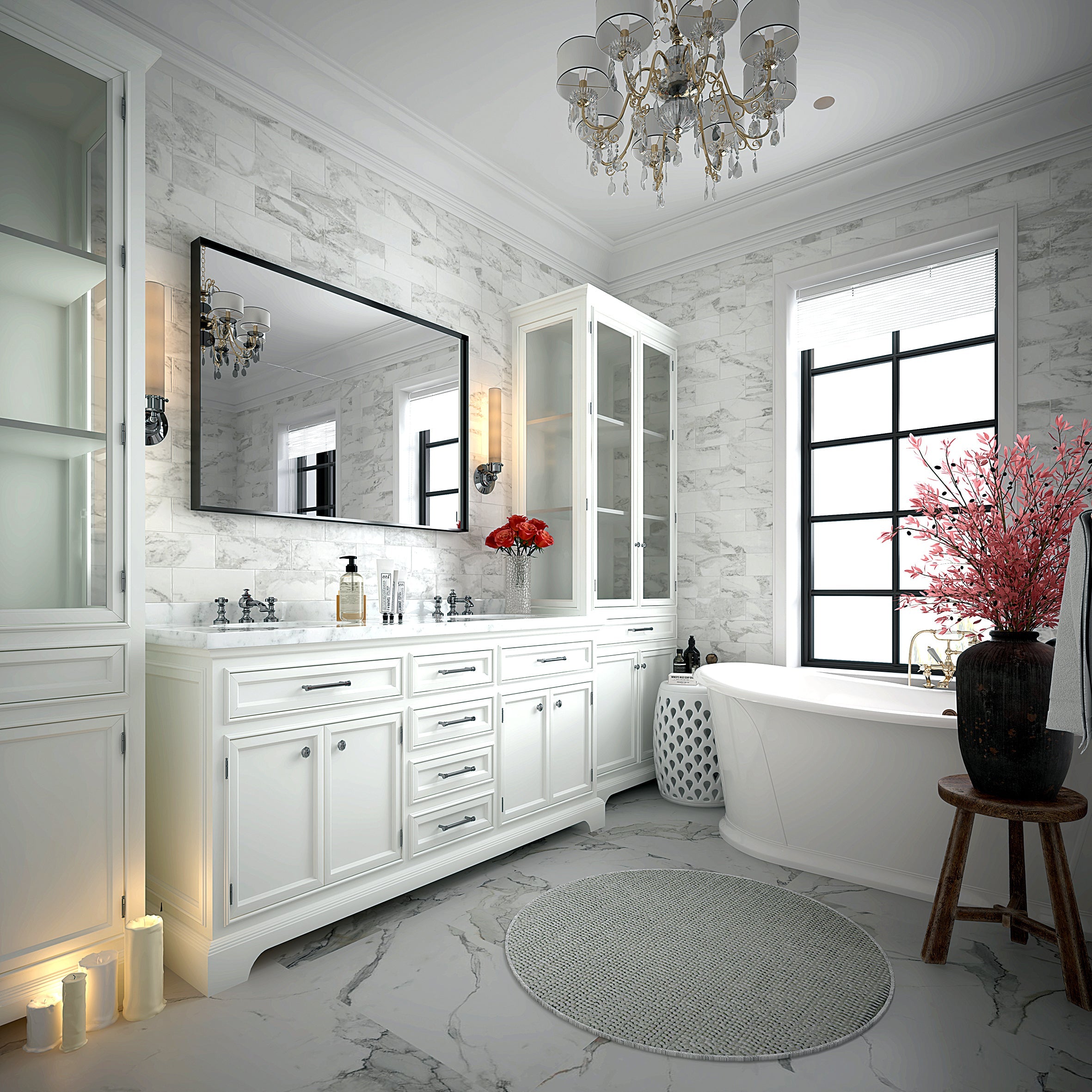 40x30" Glossy Black Bathroom Vanity Mirror Rectangle Wall Mount