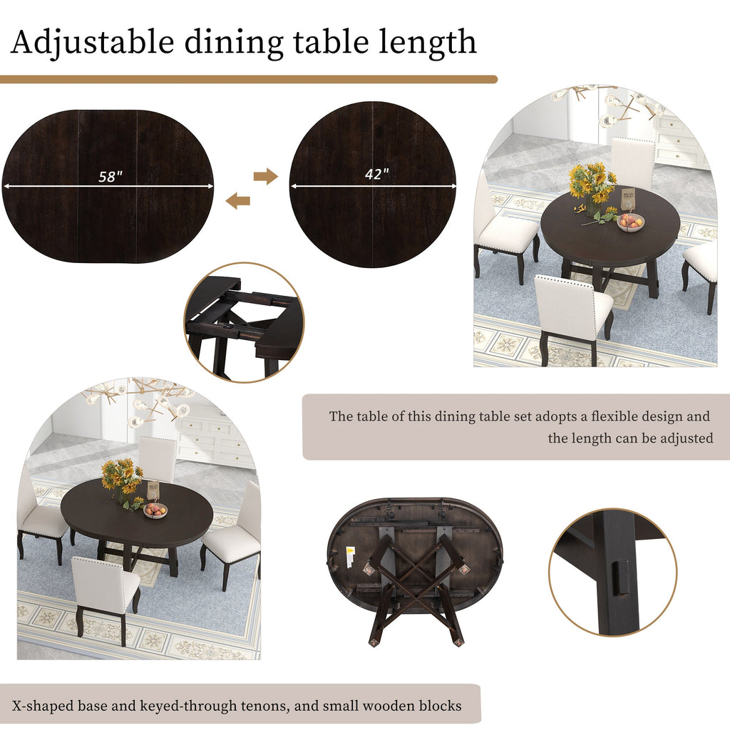 Gia Round Extendable Dining Table with 16' Leaf, Espresso Wood