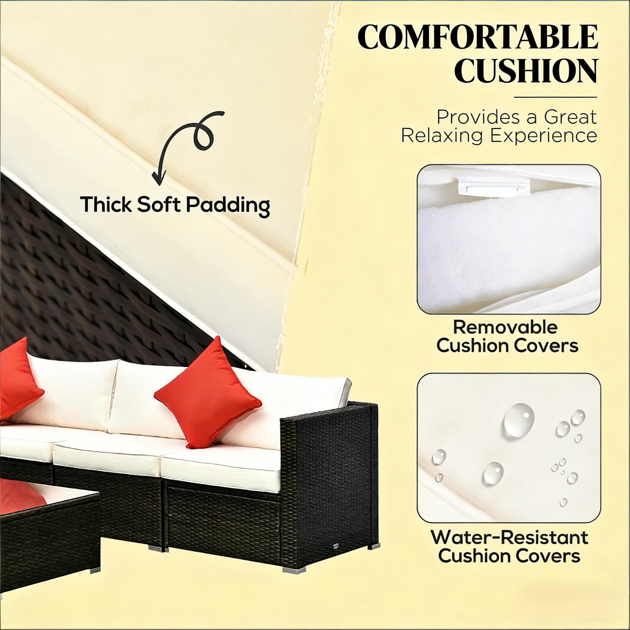 Outdoor Sectional Set PE Rattan Steel Brown Cream 6 Piece 395 LB