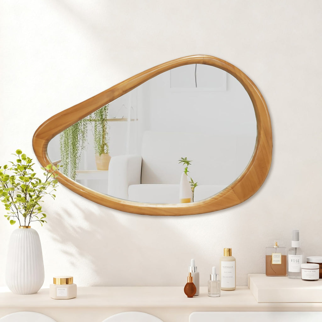 Modern Teardrop Wooden Wall Mirror 29.92" x 20.08