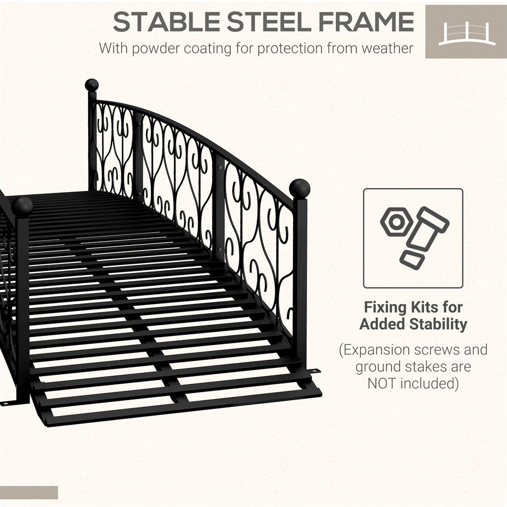 7' Metal Arch Garden Bridge with Safety Siderails Black