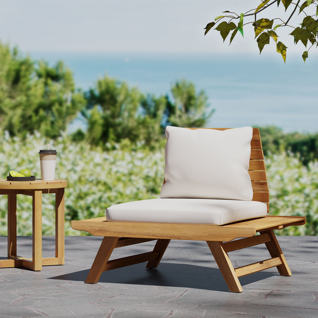 Outdoor Club Chair Acacia Wood Teak Slatted Design Wide Seat 37x28.25x29.5 In