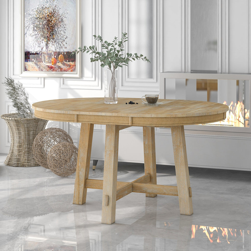 Gia Round Extendable Dining Table with Leaf, Natural Wood