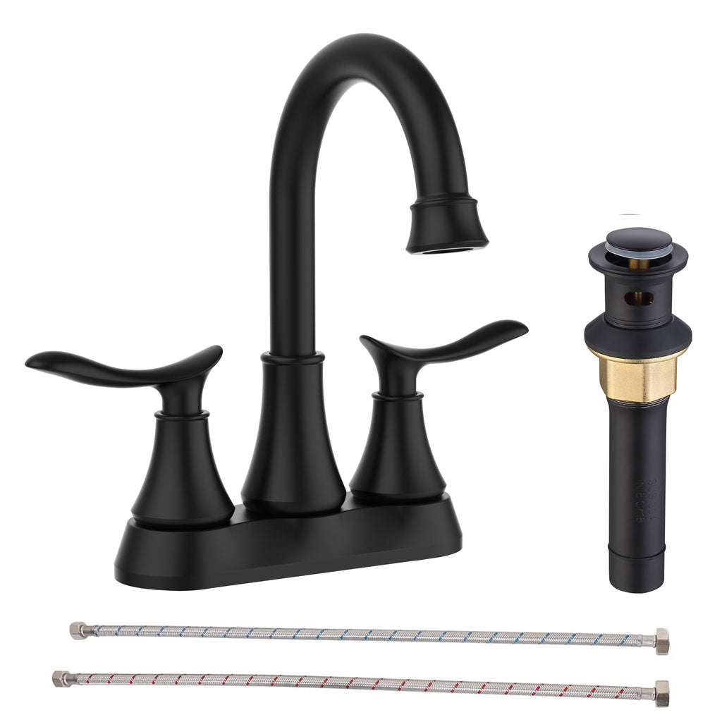 2-Handle 4-Inch Matte Black Bathroom Faucet with Popup Drain