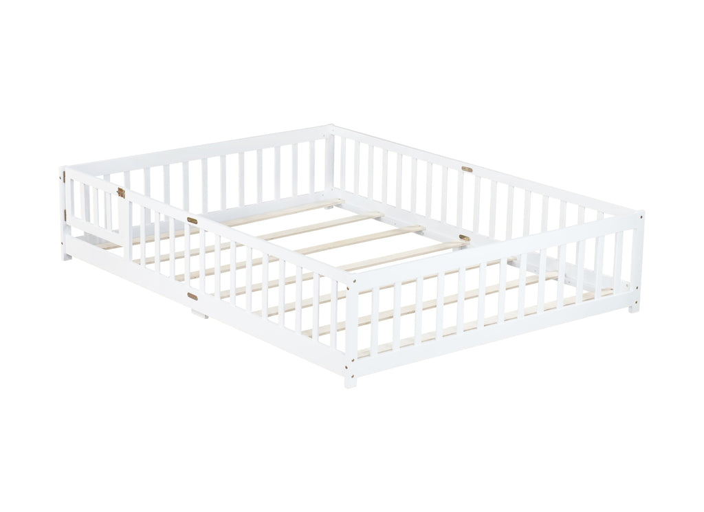 Queen Size Floor Bed with Safety Guardrails and Door