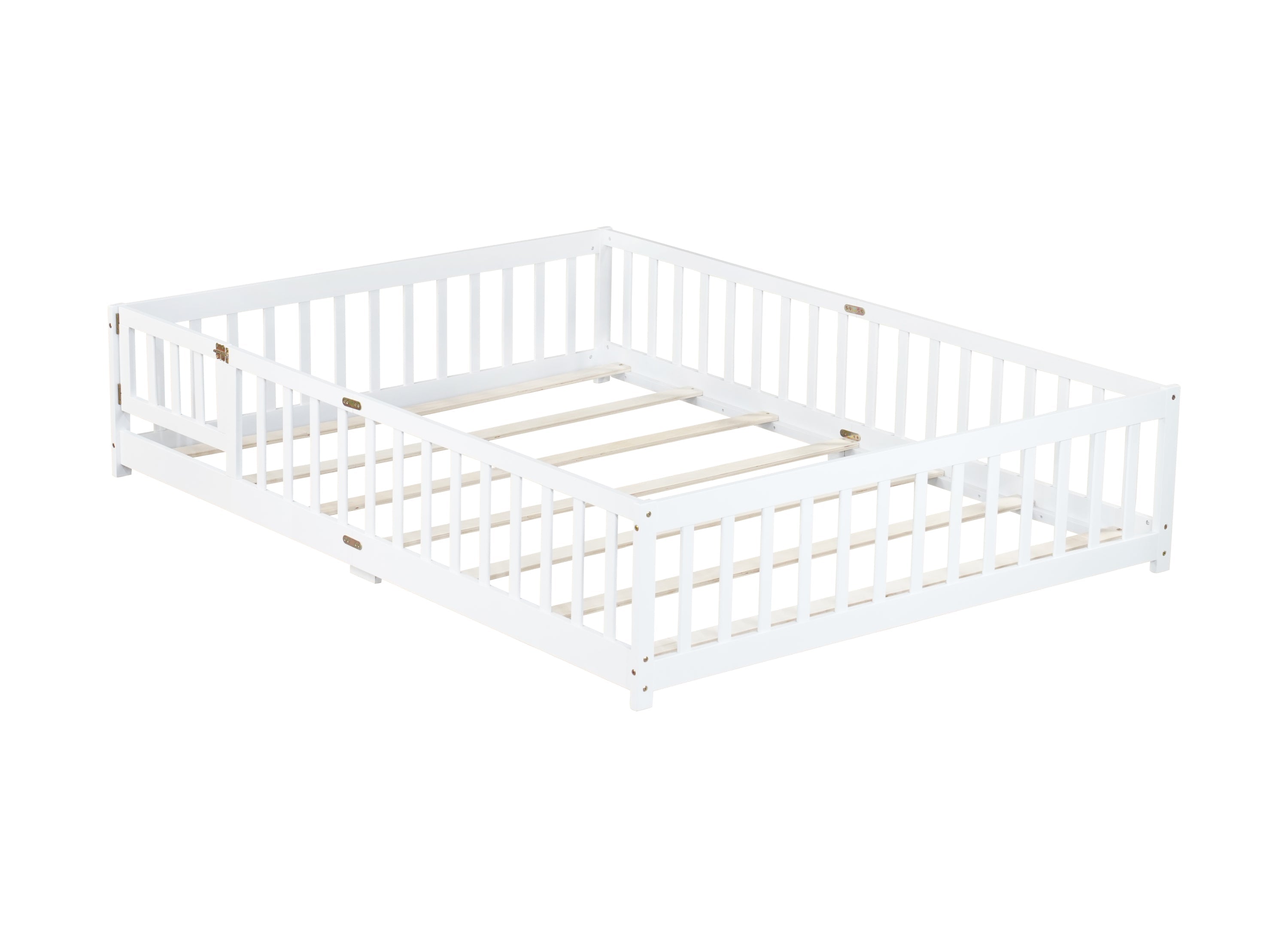 Queen Size Floor Bed with Safety Guardrails and Door