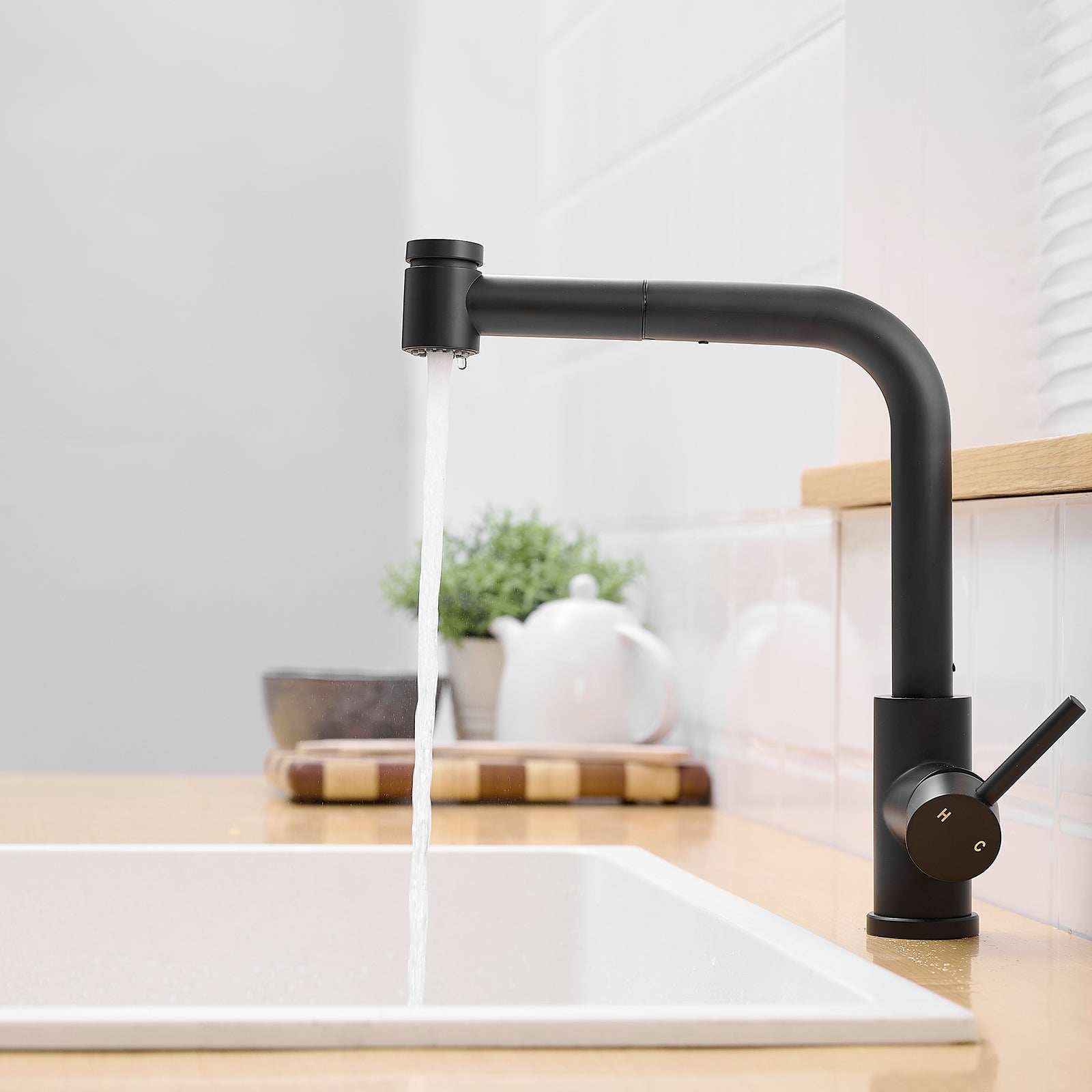 Black Kitchen Sink Faucet with Pull Out Sprayer
